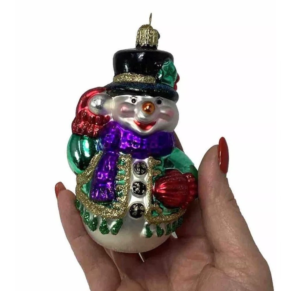 Old World Christmas Snowman Throwing Snowball Glitter Glass Ornament - 4.5"